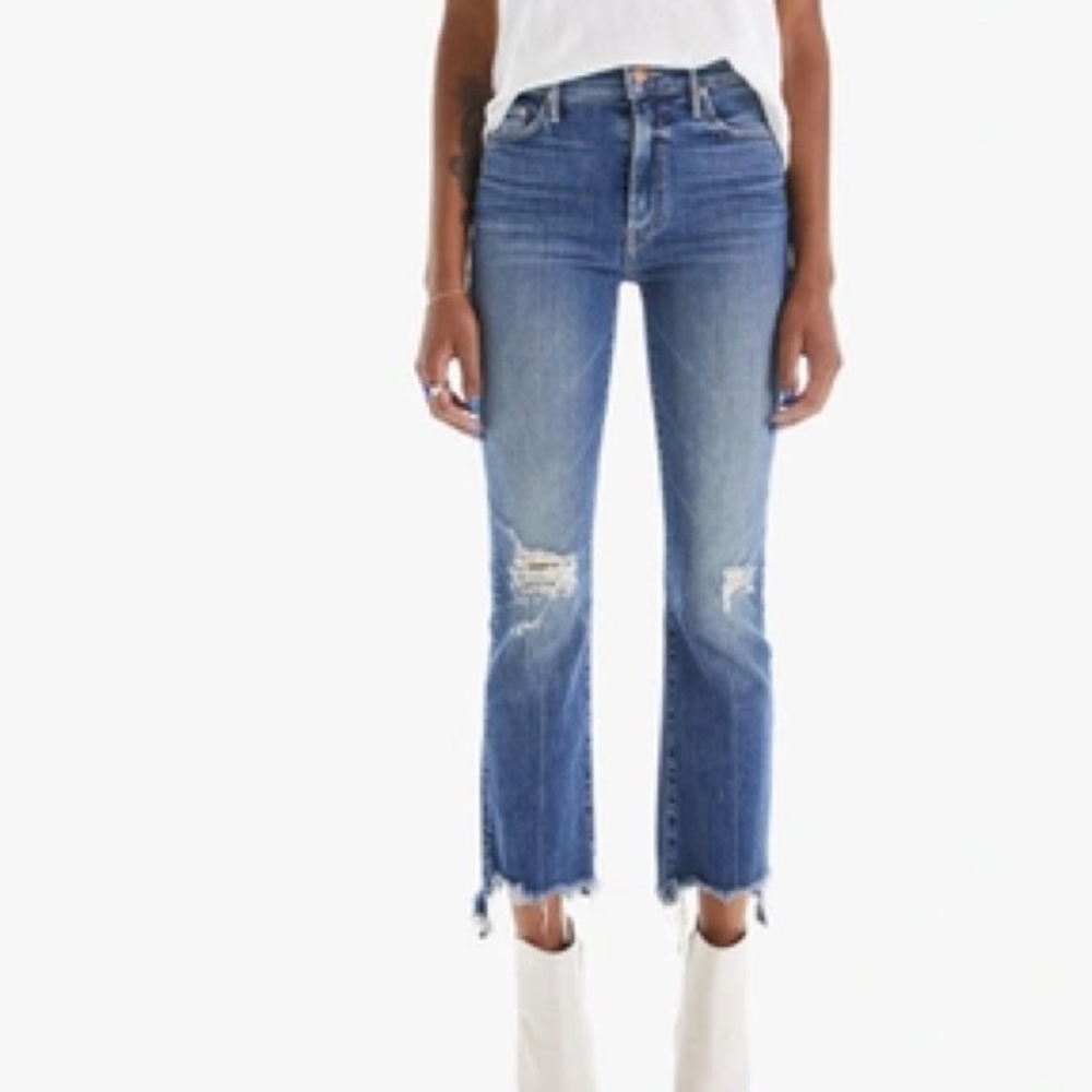 Mother Jeans Insider Crop Step Chew Light Wash Distressed Ankle Flare Size 25